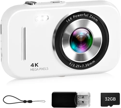 Vista 10 de Cámara digital, cámara digital compacta 4K de 48 MP con enfoque automático, cámara de apuntar y disparar con modo belleza, antivibración, tarjeta