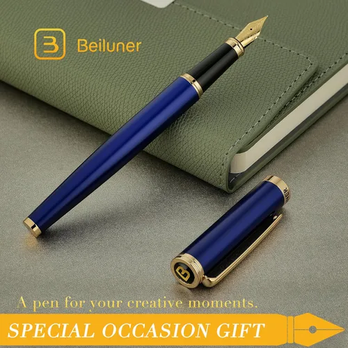 Vista 7 de BEILUNER - Pluma estilográfica azul, detalles de oro de 24 quilates azul&dorado