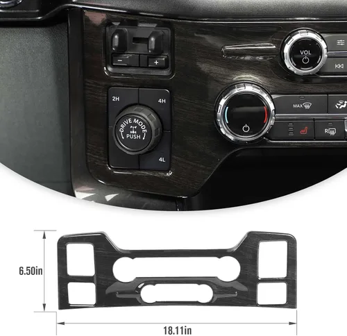 Vista 3 de Jimen Compatible con Ford F150 2021-2023, cubierta del panel de control de aire acondicionado de consola central (grano de madera negra)