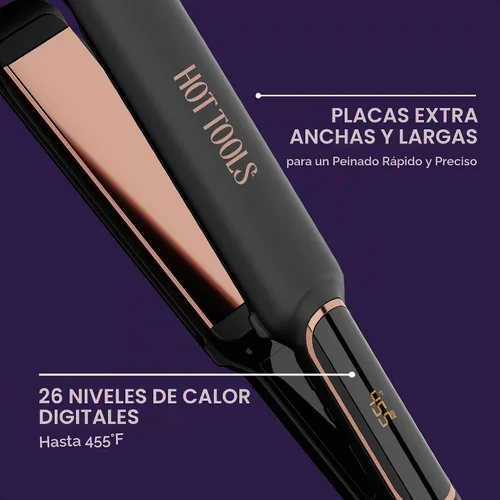 Vista 5 de Hot Tools - Plancha plana profesional de oro rosa extra largo, placa de 1.5 pulgadas Placas extra anchas para un estilo rápido, calor uniforme