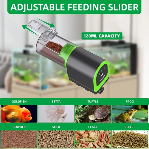 Vista 3 de FREESEA Alimentador Automático de Peces para Acuario: Pequeño Dispensador Automático de Comida para Peces de Vacaciones Recargable por USB