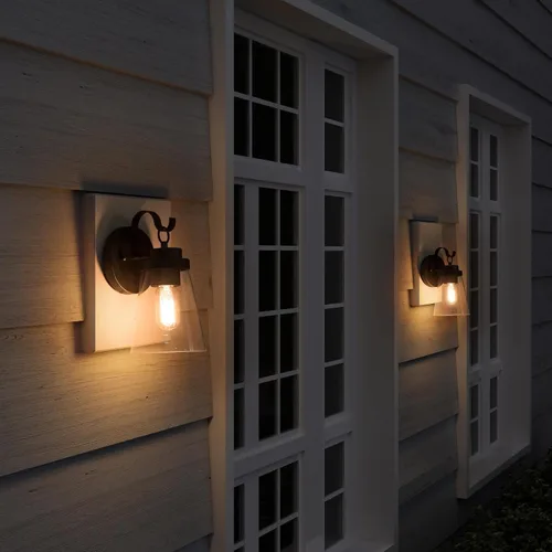 Vista 2 de Paquete de 2 lámparas de pared para exteriores, apliques de pared exterior de granja con vidrio transparente, linternas modernas impermeables