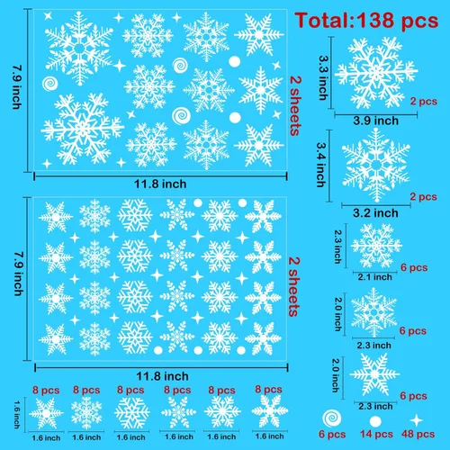 Vista 3 de 138 calcomanías de ventana de Navidad de Uorybwanai para vidrio, Navidad, Navidad, ventanas, calcomanías para ventanas, copos de nieve, calcomanías