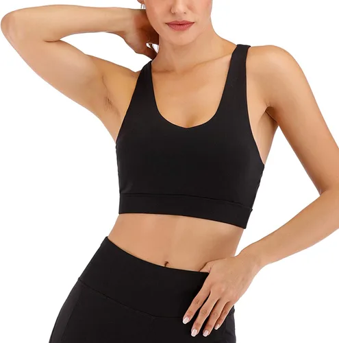 Vista 3 de Sujetadores deportivos para mujer, soporte de alto impacto para yoga, gimnasio, correr, entrenamiento, fitness, tirantes deportivos, con copas