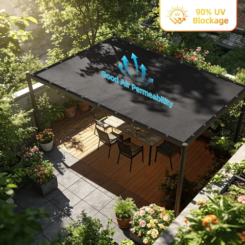 Vista 3 de Tela 90% para patio y pérgola, red de sombra de polietileno de alta densidad con protección UV con bordes y ojales reforzados, parasol resistente al