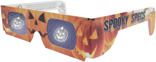 Vista 4 de 3 gafas de Halloween – Lentes holográficas de murciélago, calabaza y calavera en marcos de papel – Ojos festivos – Gafas holográficas 3D
