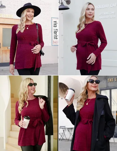 Vista 2 de Ekouaer Women's Maternity Long Sleeve Shirts Pregnancy Shirt Casual Ribbed Knit Pregnant Blouses S-XXL