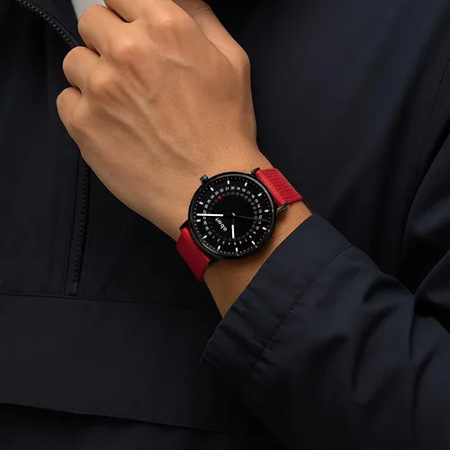 Vista 9 de a.b.art Reloj de cuarzo para hombre, movimiento Ronda con piezas suizas, cristal de zafiro, correa de malla milanesa, diseño ultrafino, esfera negra