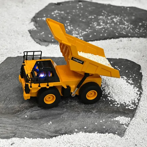 Vista 7 de kolegend Camión volquete RC de juguete para niños, camión volquete de control remoto con cama volquete de trabajo, juguete de construcción RC de 2.4