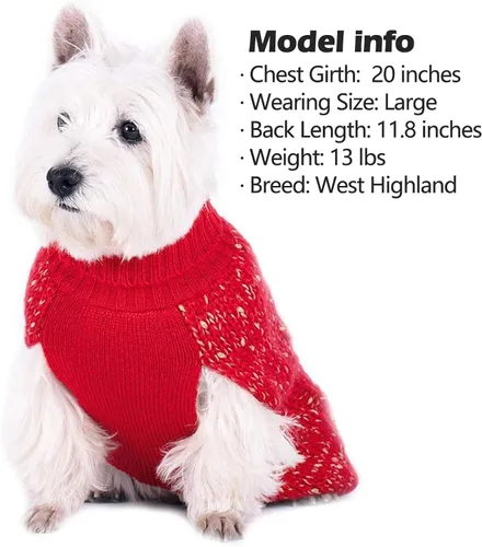Vista 7 de KYEESE Suéter para perro, ropa cálida para perros pequeños, abrigo para perro, suéter de punto de cuello alto con hilo dorado para otoño e invierno