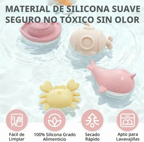 Vista 8 de MarcZero Juguetes de baño de silicona, 8 piezas, juego de océano para niños Rosa