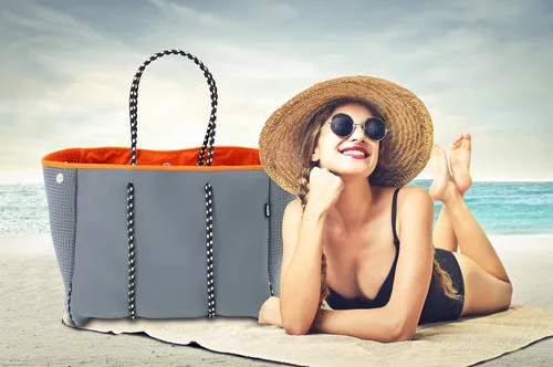 Vista 2 de QOGiR Bolsa de playa multiusos de neopreno con bolsillo interior con cierre de cremallera
