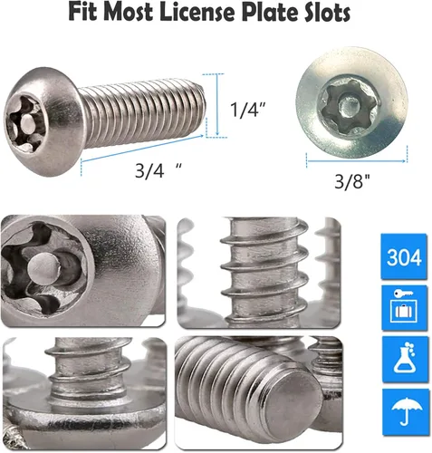 Vista 6 de Aootf Tornillos de acero inoxidable para placa de matrícula, pernos antirrobo para marco de matrícula, sujetadores resistentes a manipulaciones