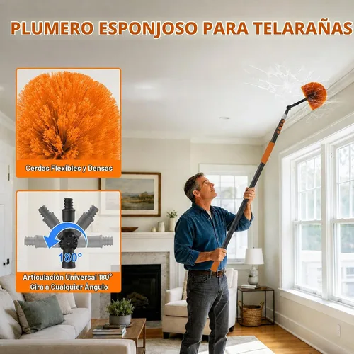 Vista 5 de Buyplus - Kit de limpieza de plumero con plumero de 1,5 a 25.6 ft de extensión de plumas, plumero de ventilador de techo de microfibra, escobilla