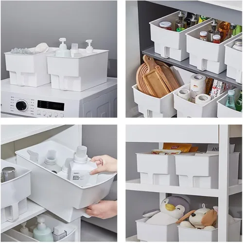 Vista 7 de Contenedores de almacenamiento para gabinete de cocina con asa, organizador apilable de plástico, organizador de almacenamiento de alimentos