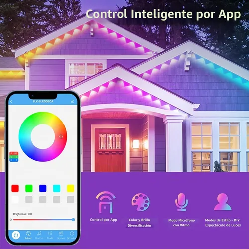Vista 6 de AHAWILL Luces RGB Permanentes para Exteriores con Impermeabilidad IP67, Guirnalda de Luces Inteligentes para Exteriores con Control Remoto, Luces