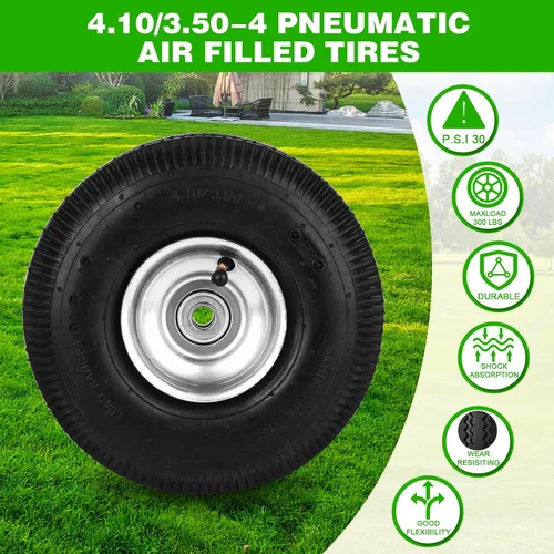 Vista 6 de RRQ Rueda neumática de 10" 4.10/3.50-4 Neumático, ruedas neumáticas de 10" con rodamientos de 5/8", cubo descentrado de 2.2" para carrito de jardín