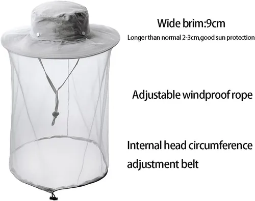 Vista 3 de Beekeeper Face Hat,Bee Veil Netting,Bug Gnat Mosquito Mask,Head Fishing Nylon Polyester Foldable,Packable Crown Brim Shield,Sun Protection
