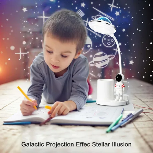 Vista 2 de Lámpara de escritorio de astronauta para niños, proyector espacial de estrellas, lámparas de cohete espacial Astronaut Lights with Pen