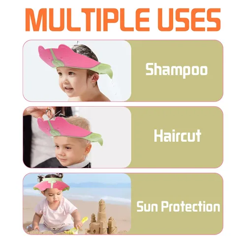 Vista 5 de Reidio Gorro de ducha para bebé, protección de baño, ajustable, plegable, de silicona, para lavado de cabello, gorra de champú para bebés y niños