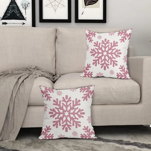 Vista 129 de Fundas de almohada decorativas de Navidad negras 40x40 cm con copos de nieve blancos de Navidad, juego de 2, temática rústica de invierno