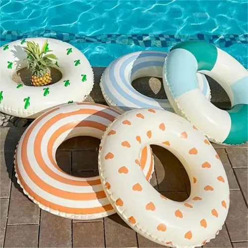 Vista 4 de Flotadores de piscina para niños de 5 a 10 años, tubos inflables con rayas simples, bonitos anillos de natación, flotadores, juguetes acuáticos