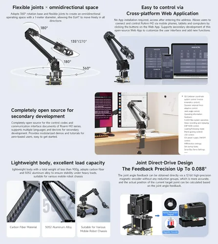 Vista 4 de Waveshare Kit de brazo robótico, kit de robot de escritorio, servo de bus serie de alto par, basado en ESP32, 4-DOF, soporta expansión flexible