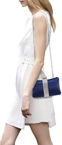 Vista 7 de DA BODAN Bolso de mano Jane de satén con diamantes de imitación para mujer para noche novia graduación fiesta bolso cruzado con cadena