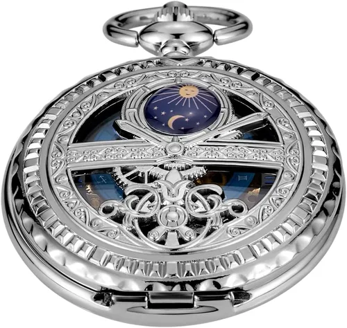 Vista 15 de Reloj de bolsillo mecánico para hombre, esfera de número romano, diseño de fase lunar MW104