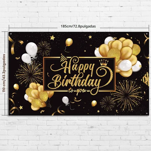 Vista 2 de Blulu Cartel de Pancarta de Feliz Cumpleaños Póster de Tela Grande con Purpurina Globo Fuegos Artificiales Cartel Fondo de Fotos Telón de Fondo