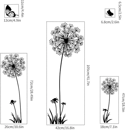 Vista 5 de Arawat Calcomanías de pared de diente de león, 2 juegos de calcomanías de flores, murales, mariposas, despegar y pegar, decoración de habitación