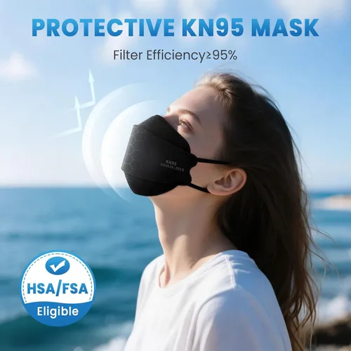 Vista 2 de Mascarillas KN95 para adultos, paquete de 50 unidades, mascarillas desechables negras de 5 capas contra humo y polvo PM 2.5, eficiencia