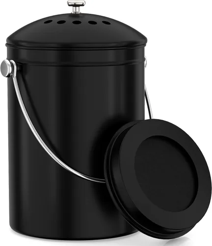 Vista 12 de Utopia - Contenedor de compostaje para encimera de cocina, 1 galón, acero inoxidable, plateado Contenedor de compost inodoro con filtro de carbón