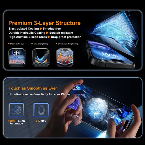 Vista 6 de OneFish Protector de pantalla de privacidad para iPhone 16 Pro Max [6.9 pulgadas], protección de borde de bolsa de aire, película de vidrio templado