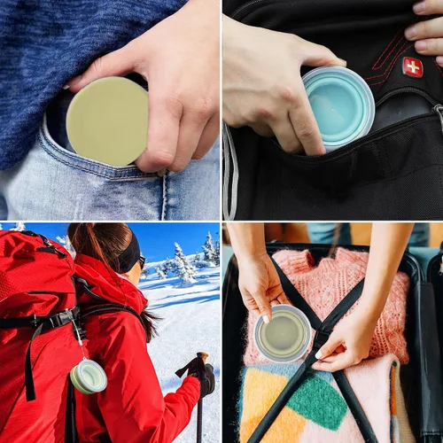 Vista 6 de IYYI Taza de viaje plegable, taza plegable de 10.5 onzas con tapa, tazas plegables de silicona para camping, senderismo, al aire libre, viajes, taza