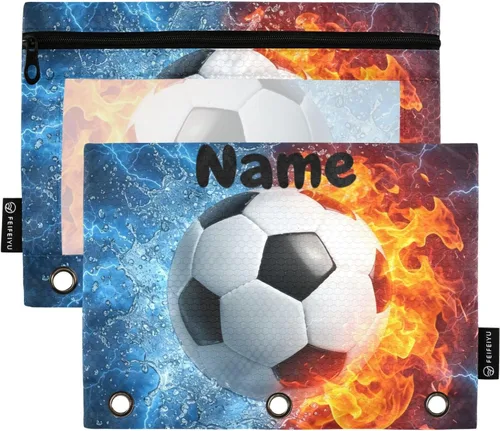 Vista 23 de Estuche para lápices de fútbol de fútbol en campo para carpeta de 3 anillas, paquete de 2 bolsas impermeables para lápices, estuche transparente
