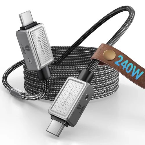 Vista 15 de PHIXERO Cable USB C a USB C de 240 W, aleación de zinc, 20 Gbps, 1.6 pies, negro