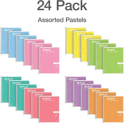 Vista 6 de Oxford - Cuaderno de espiral de 24 unidades de 8 colores pastel, 1 materia, rayas anchas, cuadernos para la escuela - 8 x 10.5 pulgadas - 70 hojas