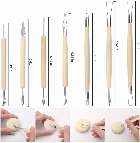 Vista 3 de Blisstime 18 piezas de herramientas para escultura de arcilla, juego básico de herramientas para tallar cerámica con mangos de madera y bolsa