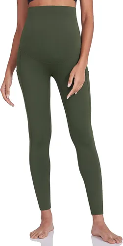 Vista 6 de Enerful Leggings de entrenamiento de maternidad para mujer, sobre el vientre, ropa activa, atléticos, suaves, pantalones de yoga con bolsillos
