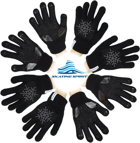 Vista 6 de SkatingSpirit - Guantes acolchados de gel para patinaje sobre hielo con copos de nieve de diamantes de imitación (1 par), guantes antideslizantes