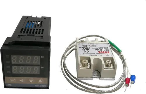 Vista 2 de 1pcs REX-C100 Digital Temperature Controller Thermostat PID Thermometer SSR 40DA Solid State Relay K Thermocouple Probe Radiator(Set 1)