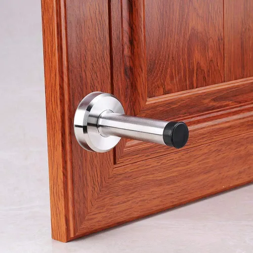 Vista 6 de Tope de puerta, paquete de 2, tope de puerta largo, 6 pulgadas, grande, moderno, de metal cepillado, con punta de goma silenciosa, protector