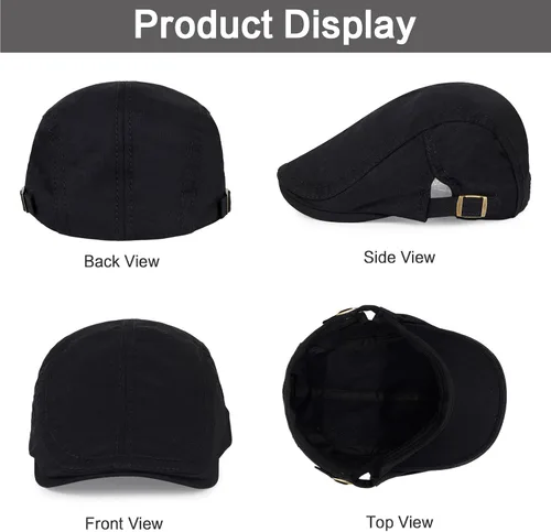Vista 4 de 3 piezas de gorra Newsboy de algodón para hombre, gorra plana ajustable genial
