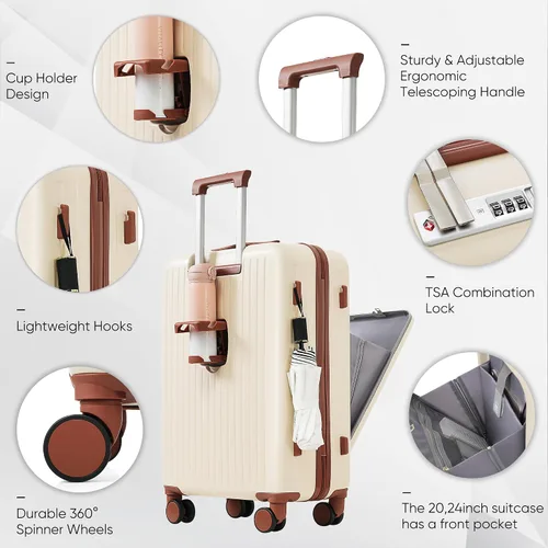 Vista 10 de Merax Juego de equipaje rígido ABS expandible de 3 piezas con rueda giratoria Maleta TSA Lock Suit Case, Negro -, Juego de 2 piezas, Equipaje