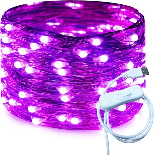 Vista 18 de RUICHEN Alambre de cobre de 33 pies, 100 luces LED USB con interruptor de encendido/apagado, verde