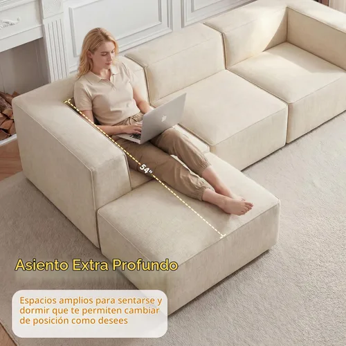 Vista 7 de Sofá Seccional Comprimido de 106" Sofás Modulares en Forma de L con Chaise, Espuma de Alta Densidad Sin Ensamblaje Requerido, 4 Piezas