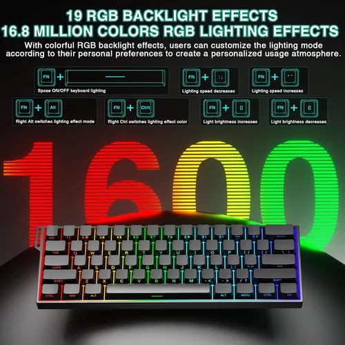 Vista 8 de AULA MINI60 HE PRO - Teclado mecánico 60% inalámbrico para juegos, interruptor magnético de efecto Hall intercambiable en caliente, modo de disparo