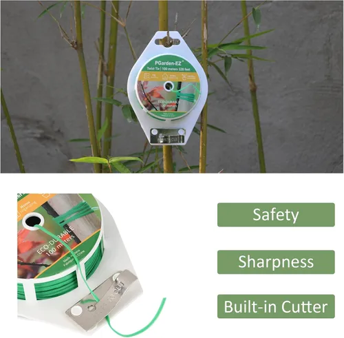 Vista 4 de Twist Ties - Lazos de jardín recubiertos de polietileno de 328 pies con cortador para jardinería, tomates, enredaderas y organización de cables