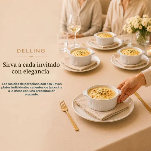 Vista 5 de Delling Ramequines con asa, paquete de 6 cuencos de sopa para sopa de cebolla francesa, pastel de olla, pasteles de lava, crema brulee, plato